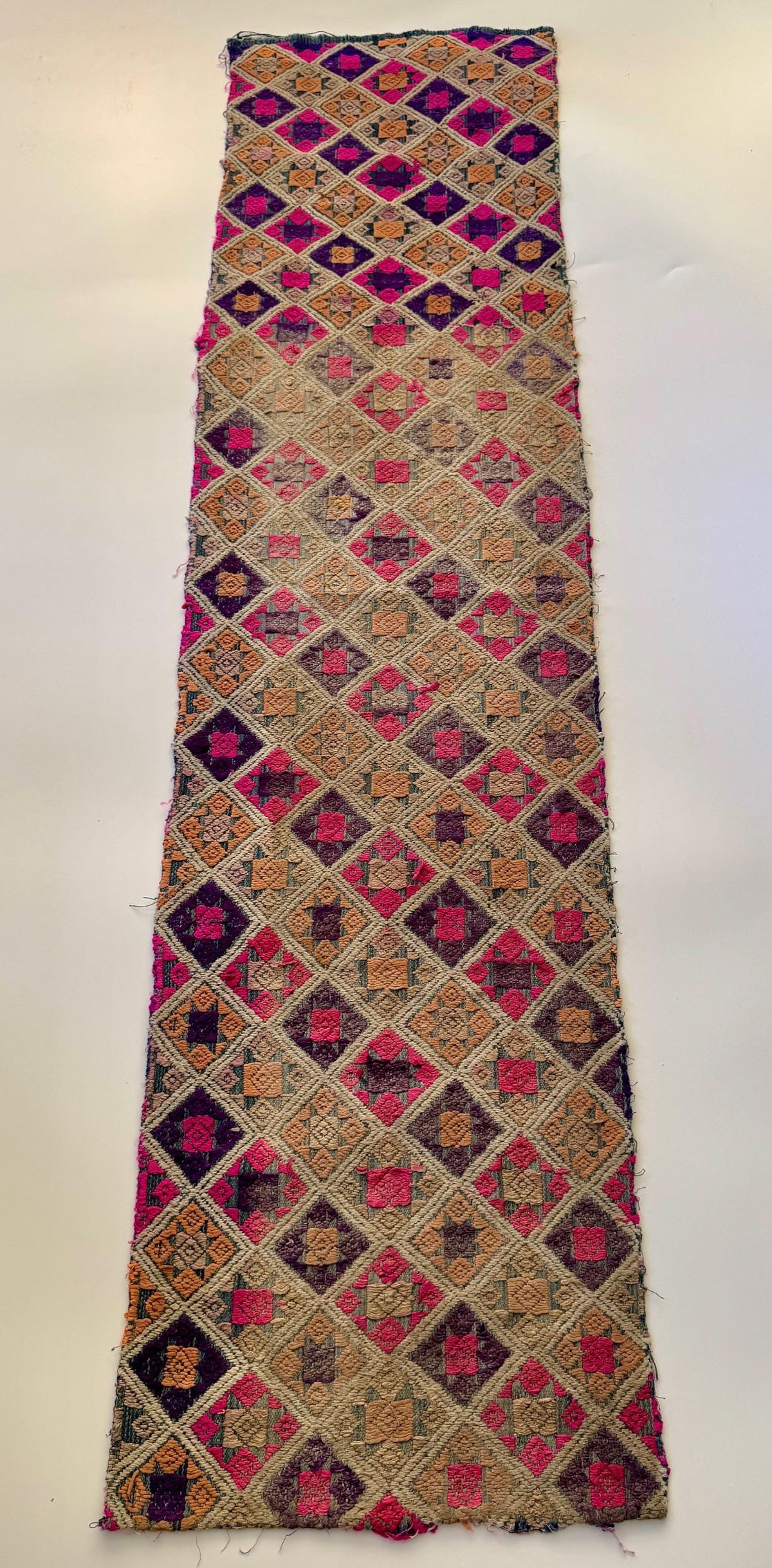 Vintage Vietnamese Cotton Panel with Geometric Silk Embroidery