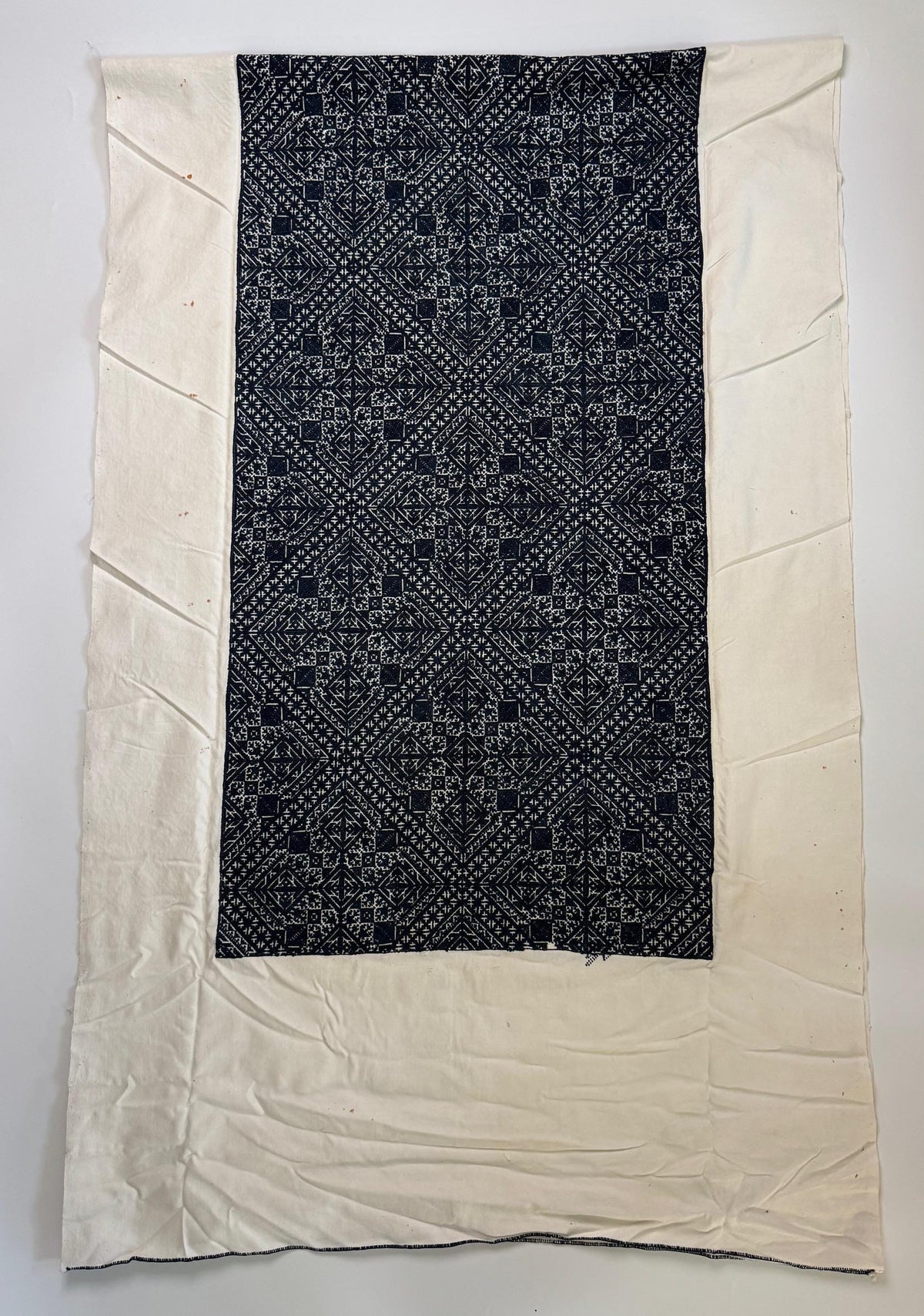 Antique Moroccan Fez Embroidery Textile in Blue Silk
