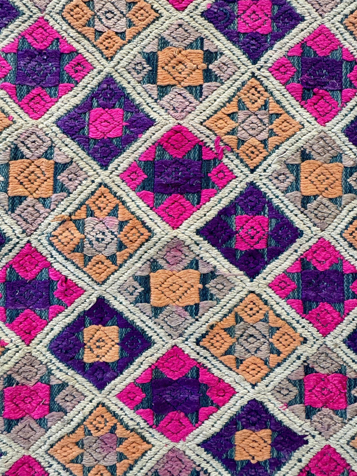 Vintage Vietnamese Cotton Panel with Geometric Silk Embroidery