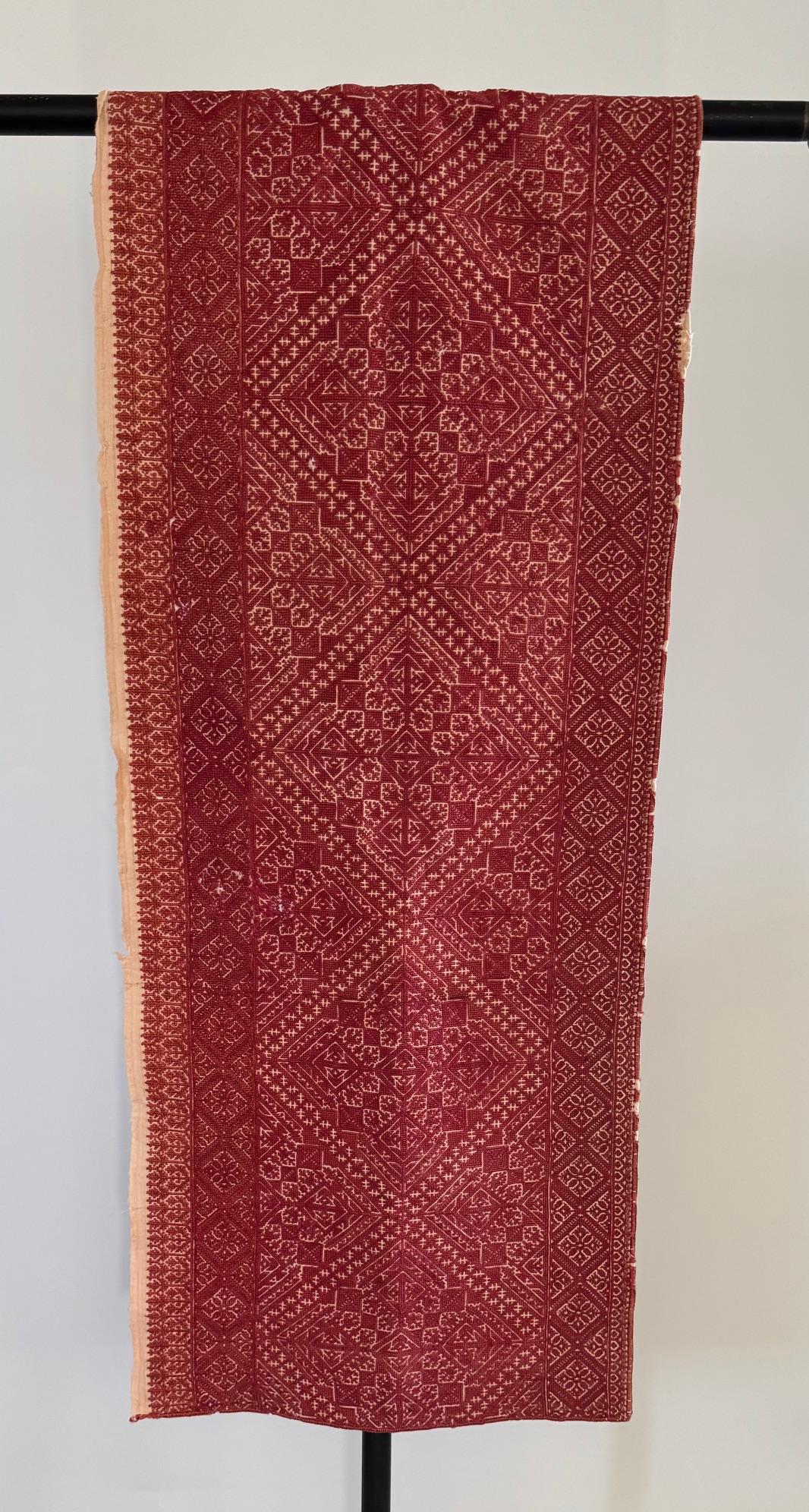 Antique Moroccan Fez Embroidery in Red Silk