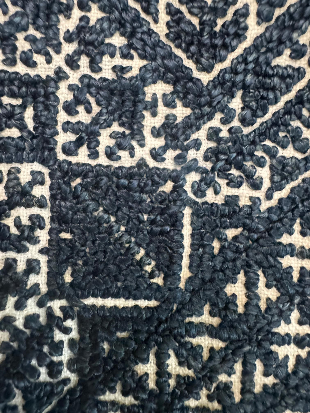 Antique Moroccan Fez Embroidery Textile in Blue Silk