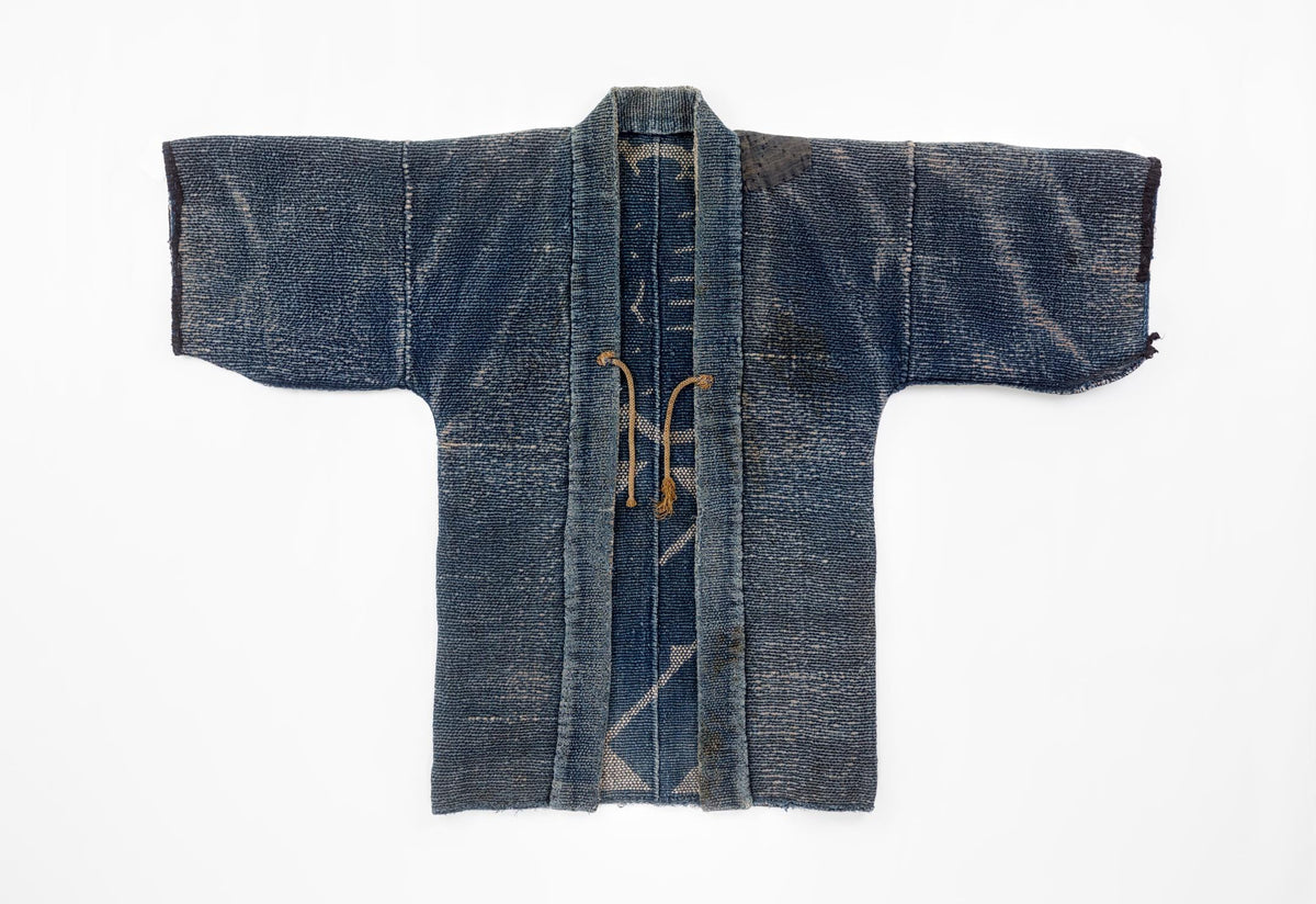 Antique Japanese Hikeshi Banten Fireman’s Coat in Indigo Sashiko Cotton
