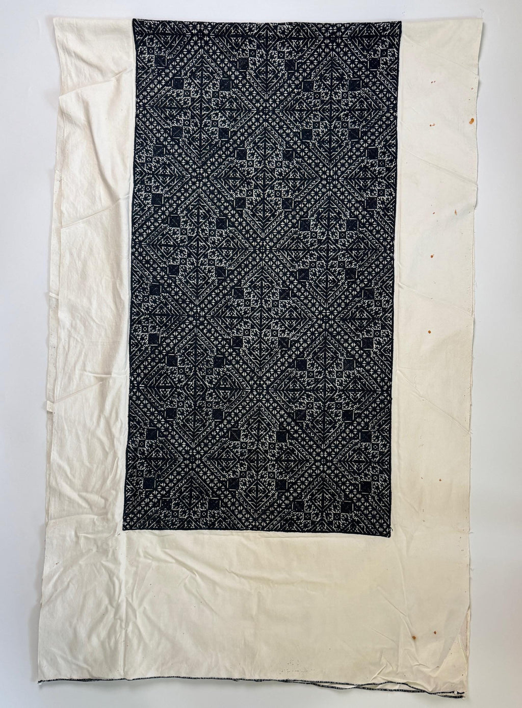 Antique Moroccan Fez Embroidery Textile in Blue Silk