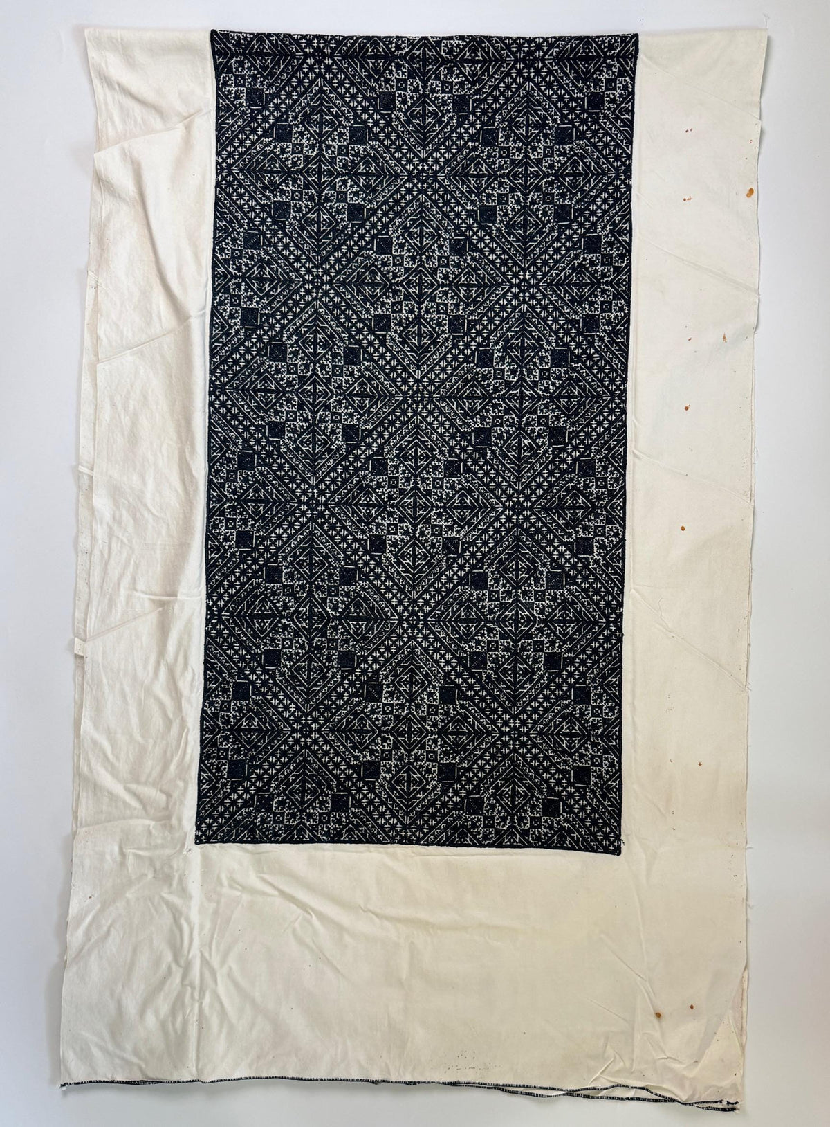 Antique Moroccan Fez Embroidery Textile in Blue Silk