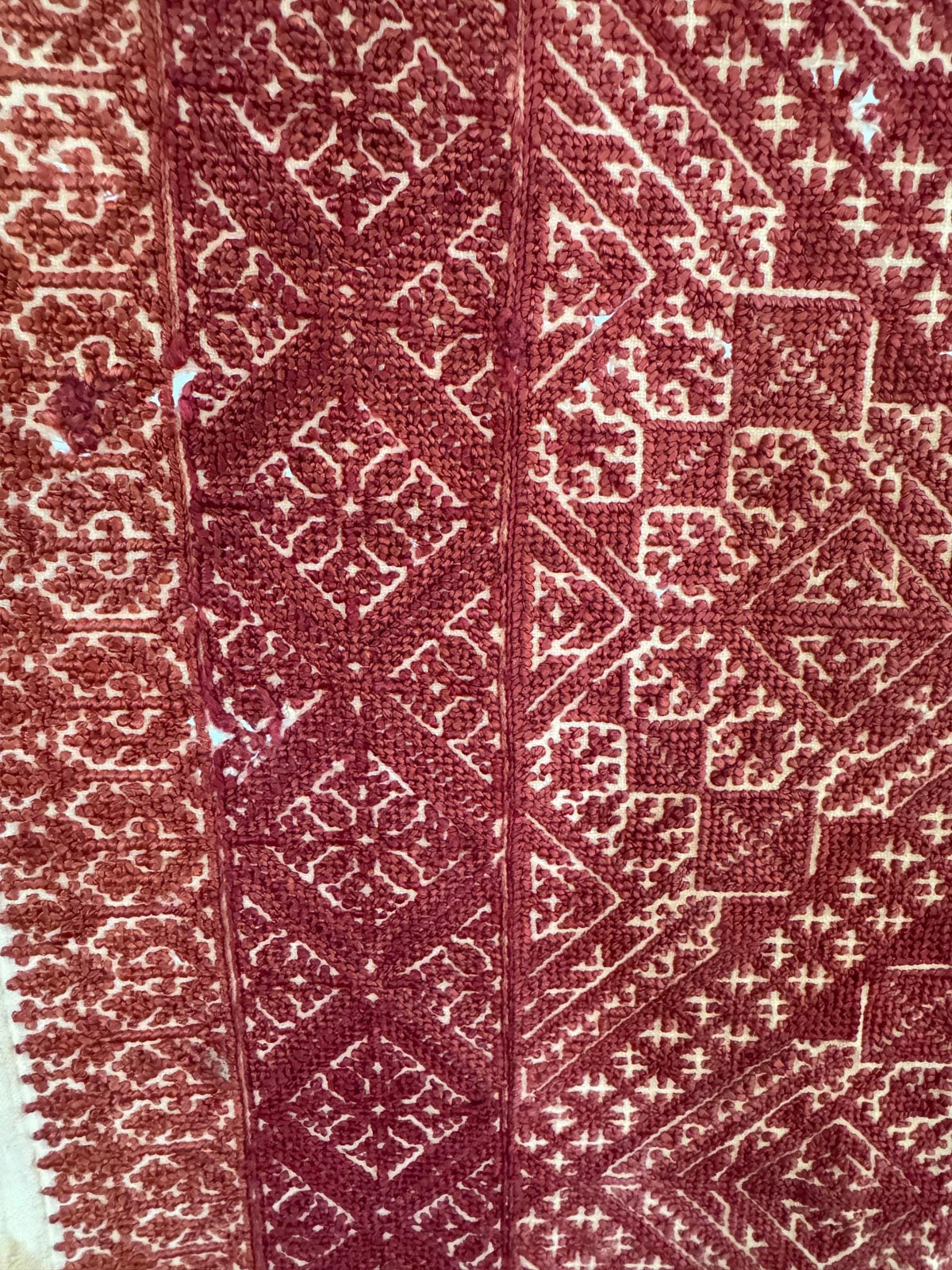 Antique Moroccan Fez Embroidery in Red Silk