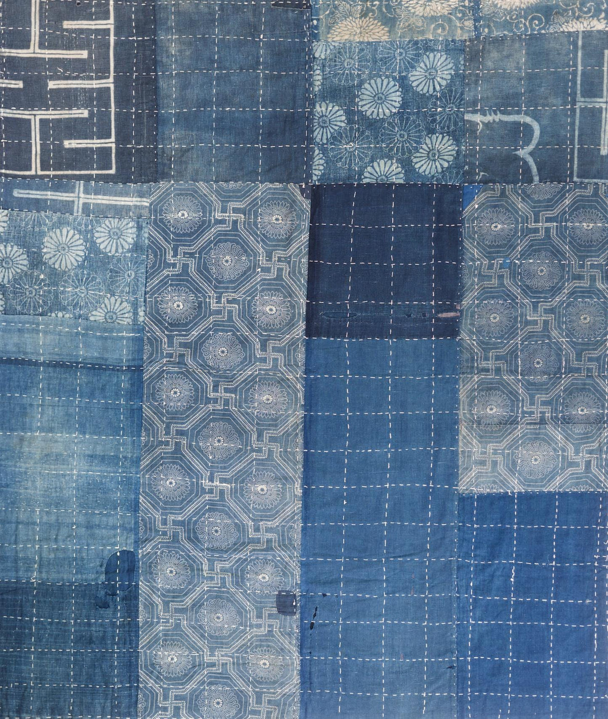 Antique Japanese Indigo Boro Textile with Sashiko