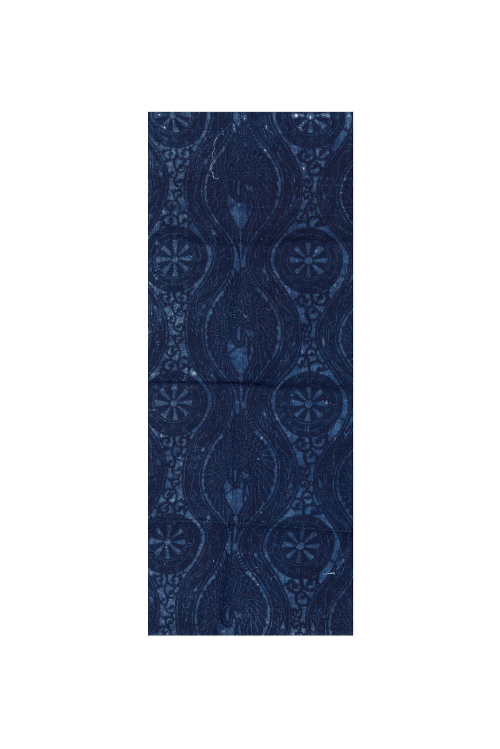 Antique Japanese Indigo Katazome Textile Panel with Cranes and Carriage Wheels