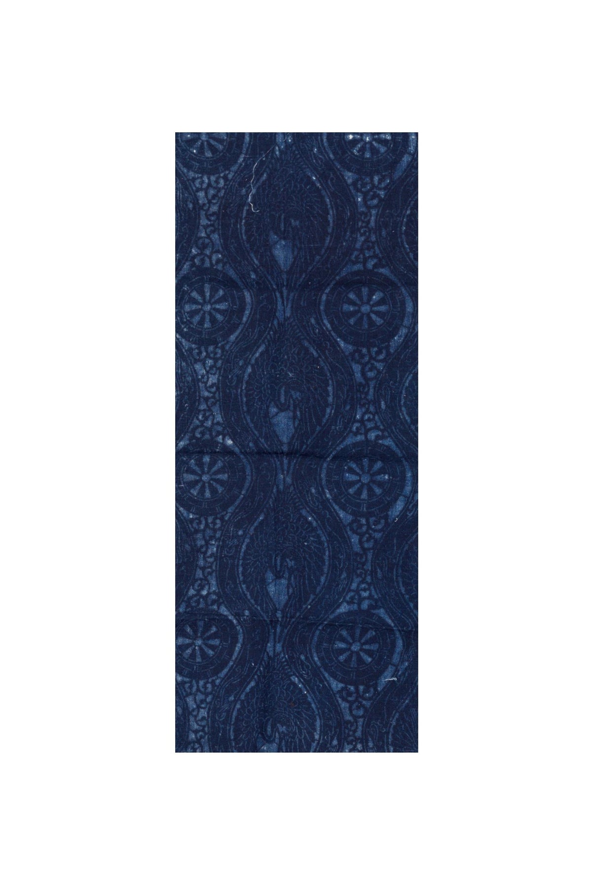Antique Japanese Indigo Katazome Textile Panel with Cranes and Carriage Wheels