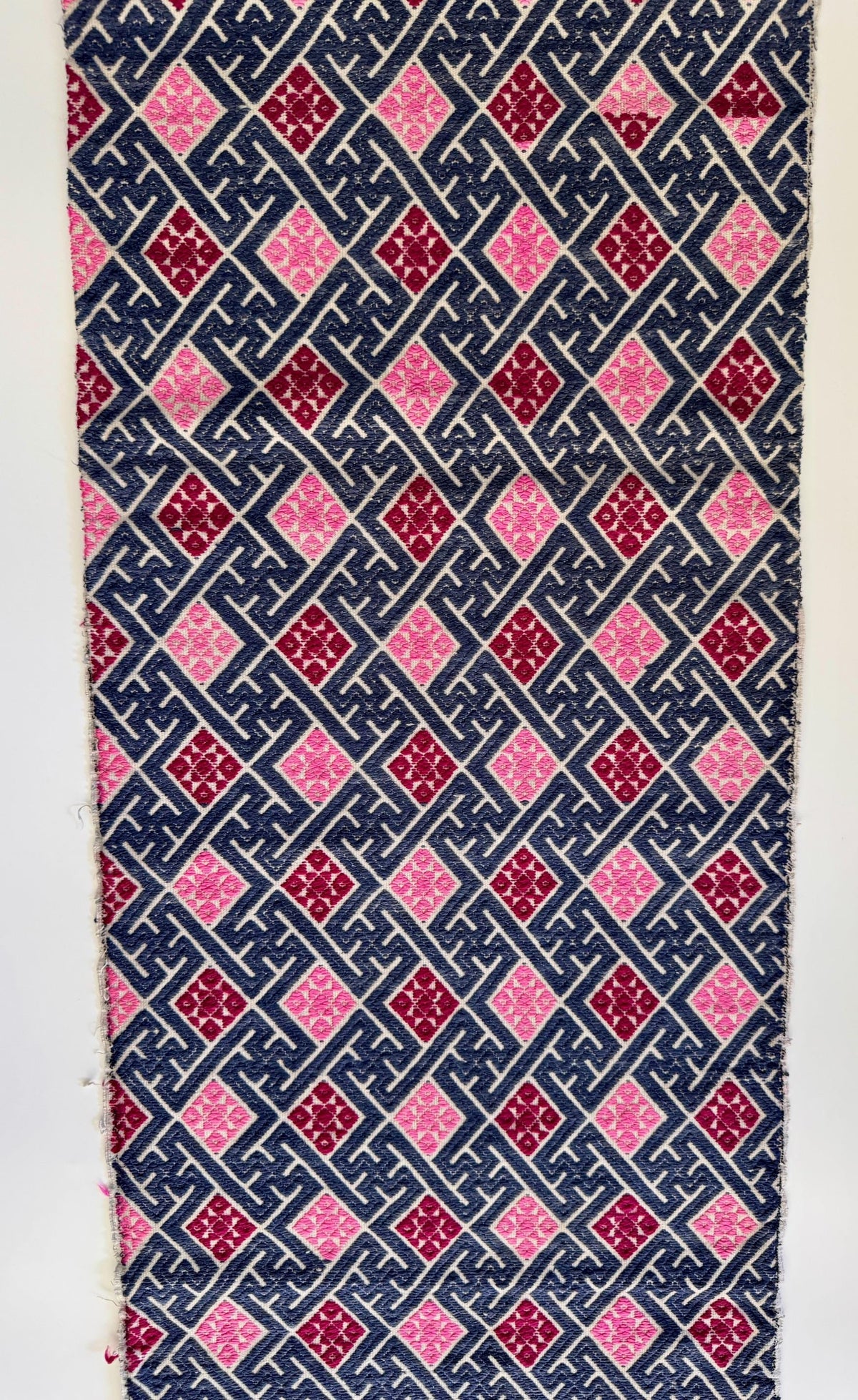 Vintage Miao Embroidery Panel in Pink and Navy